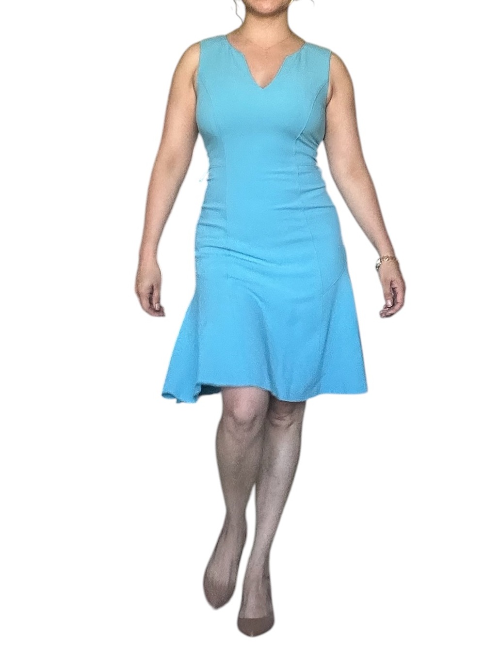 White House Black Market Aqua V-Neck Fit-and-Flare Midi Dress - Small